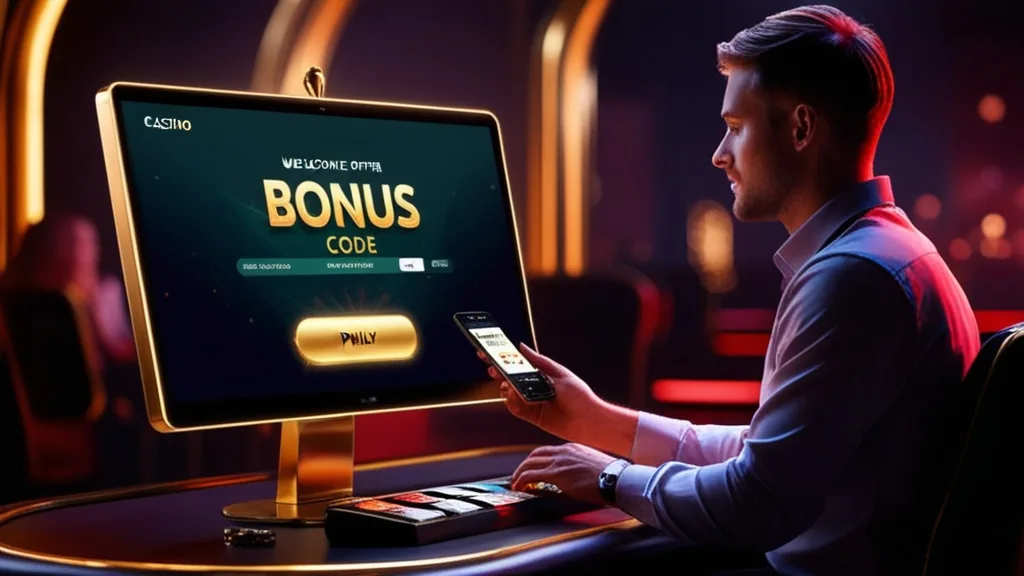 Neuer Spieler gibt einen Bonuscode im Casino-Kassenbereich ein