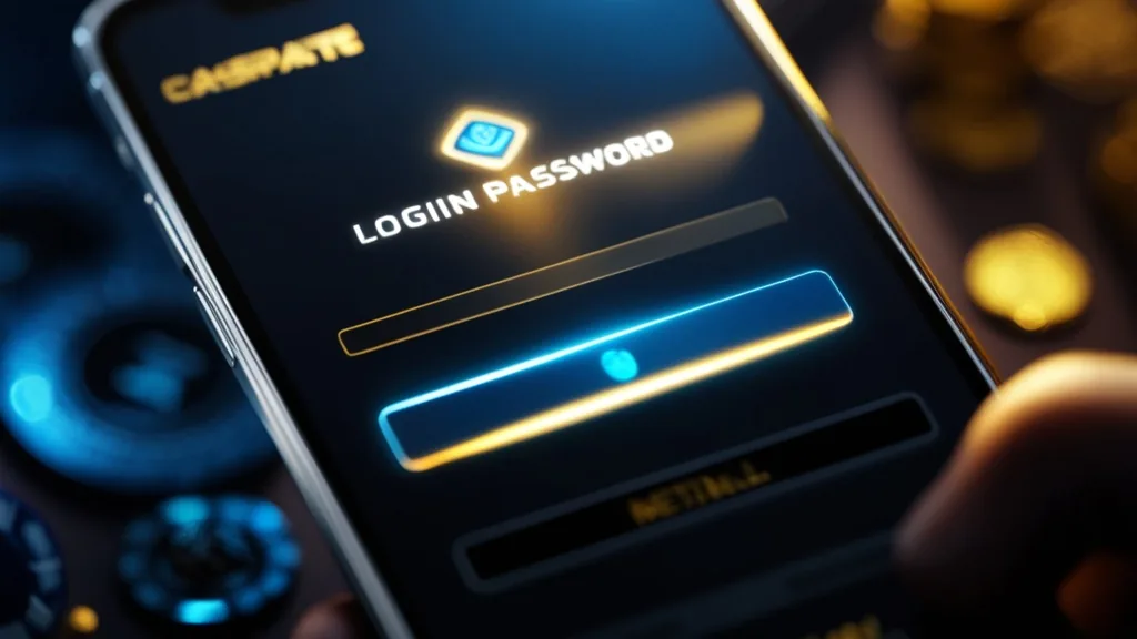 Smartphone mit sicherem Login-Bildschirm in dunkler Casino-Optik